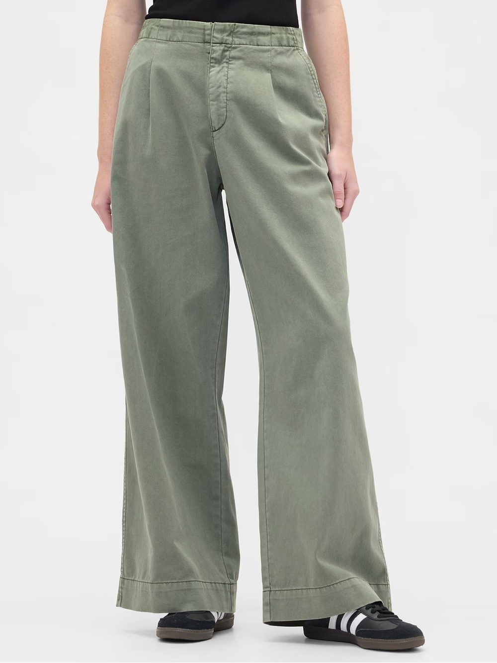 GAP Factory High-Rise Pleated Wide-Leg Khakis Green SP Petite EUC